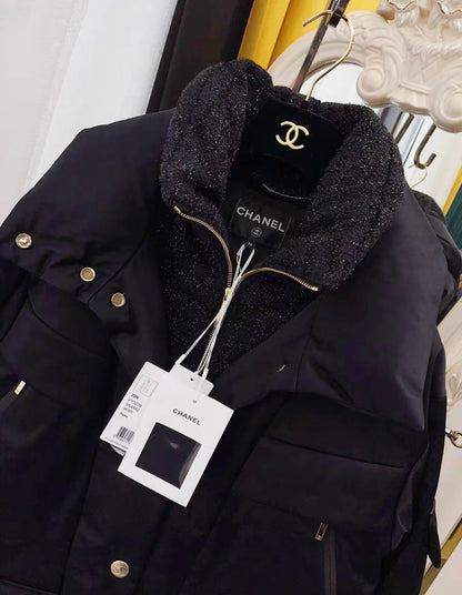 CHANEL 22N COCO NEIGE BLACK DOWN PUFFER JACKET Size 36