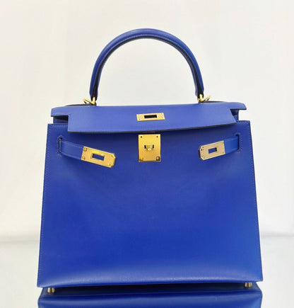 Hermès Kelly Sellier 28 Bleu Electric Tadelakt Gold Hardware