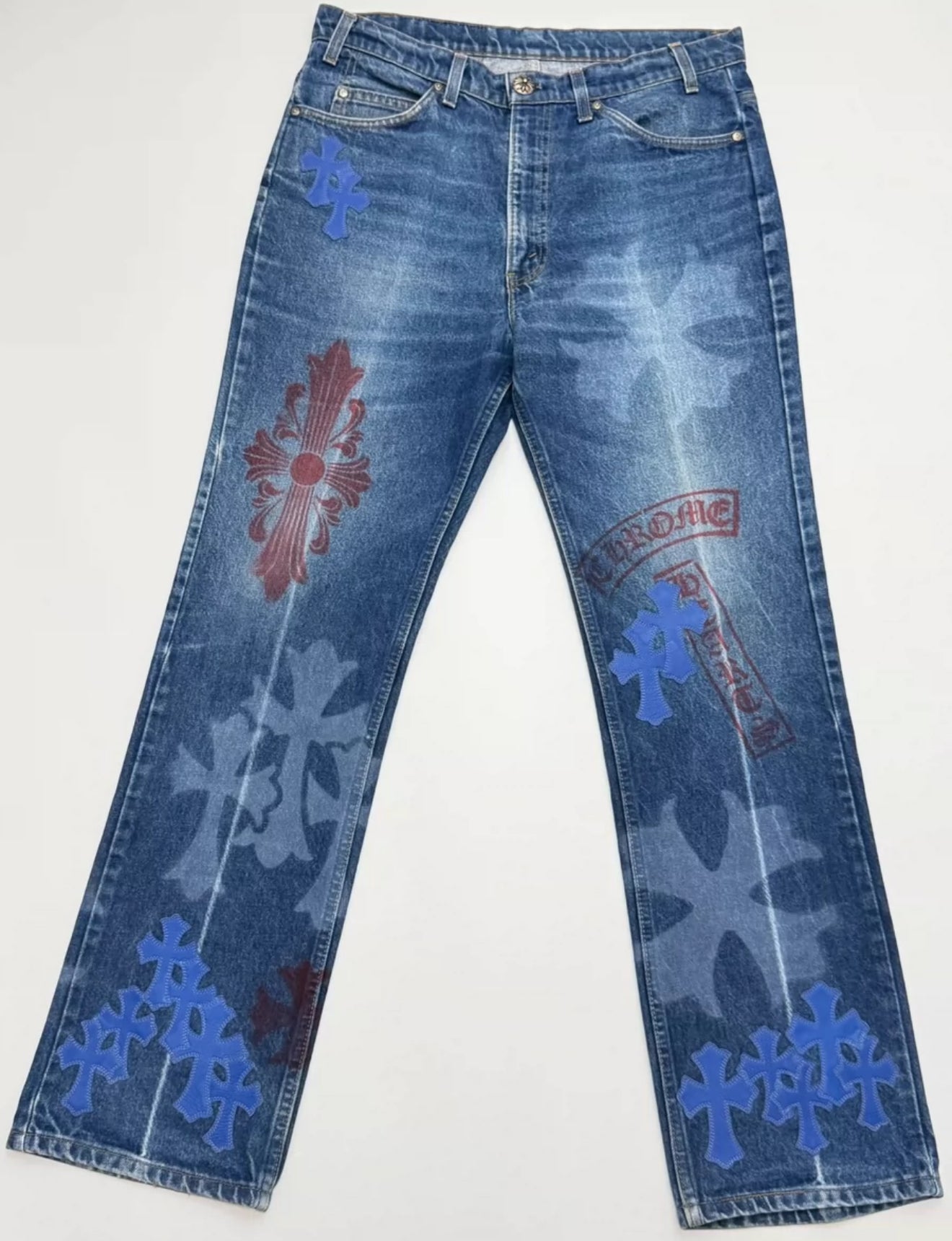 Chrome Hearts Levi's Stencil Blue Cross Patch Denim Jeans