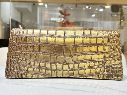 Chanel 19A Gold Crocodile Embossed Paris-New York Coco Scarab Ancient Egyptian Clutch Gold Hardware (Extremely Rare)