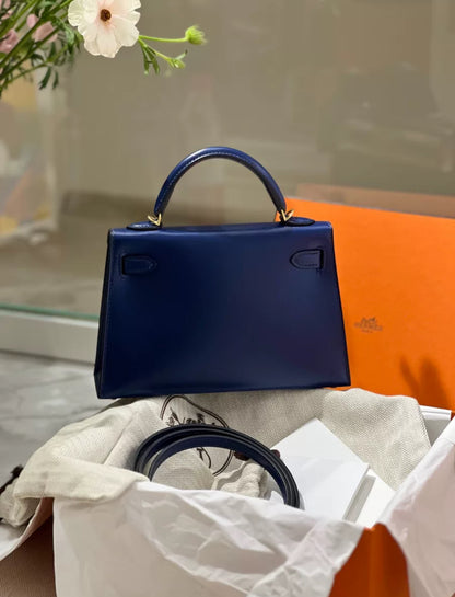 Hermès Bleu Sapphire Box Mini Kelly II 20 Gold Hardware
