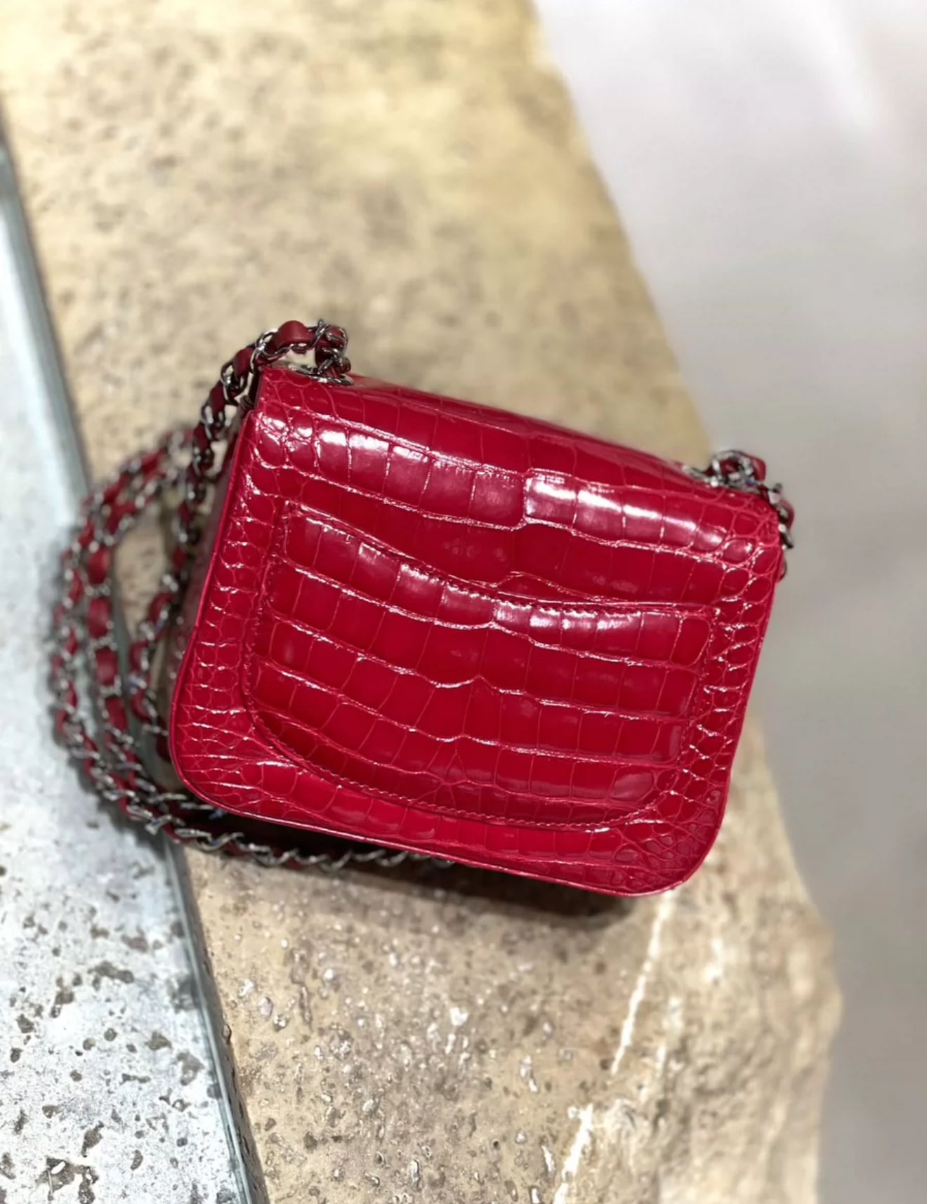 Chanel Red Crocodile mini square bag – Wararni.com