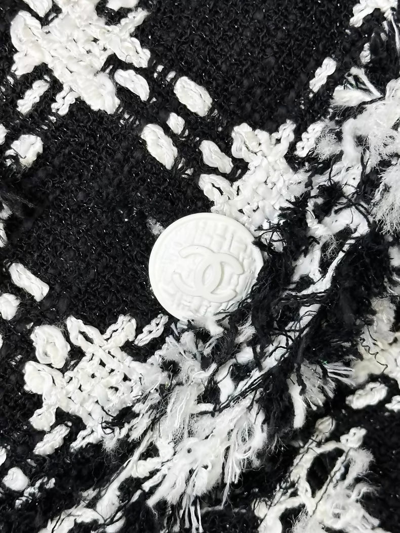 Chanel 07P black and white fringed tweed jacket & dress set