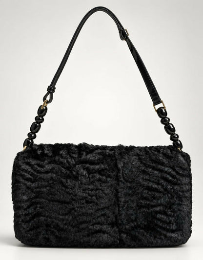 CHRISTIAN DIOR 2000 BLACK GOLD ASTRAKHAN FUR MALICE BAG GHW
