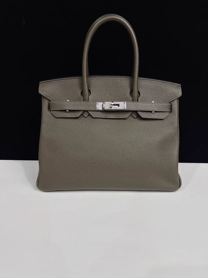 HERMES BK30 grey-green togo leather with palladium hardware