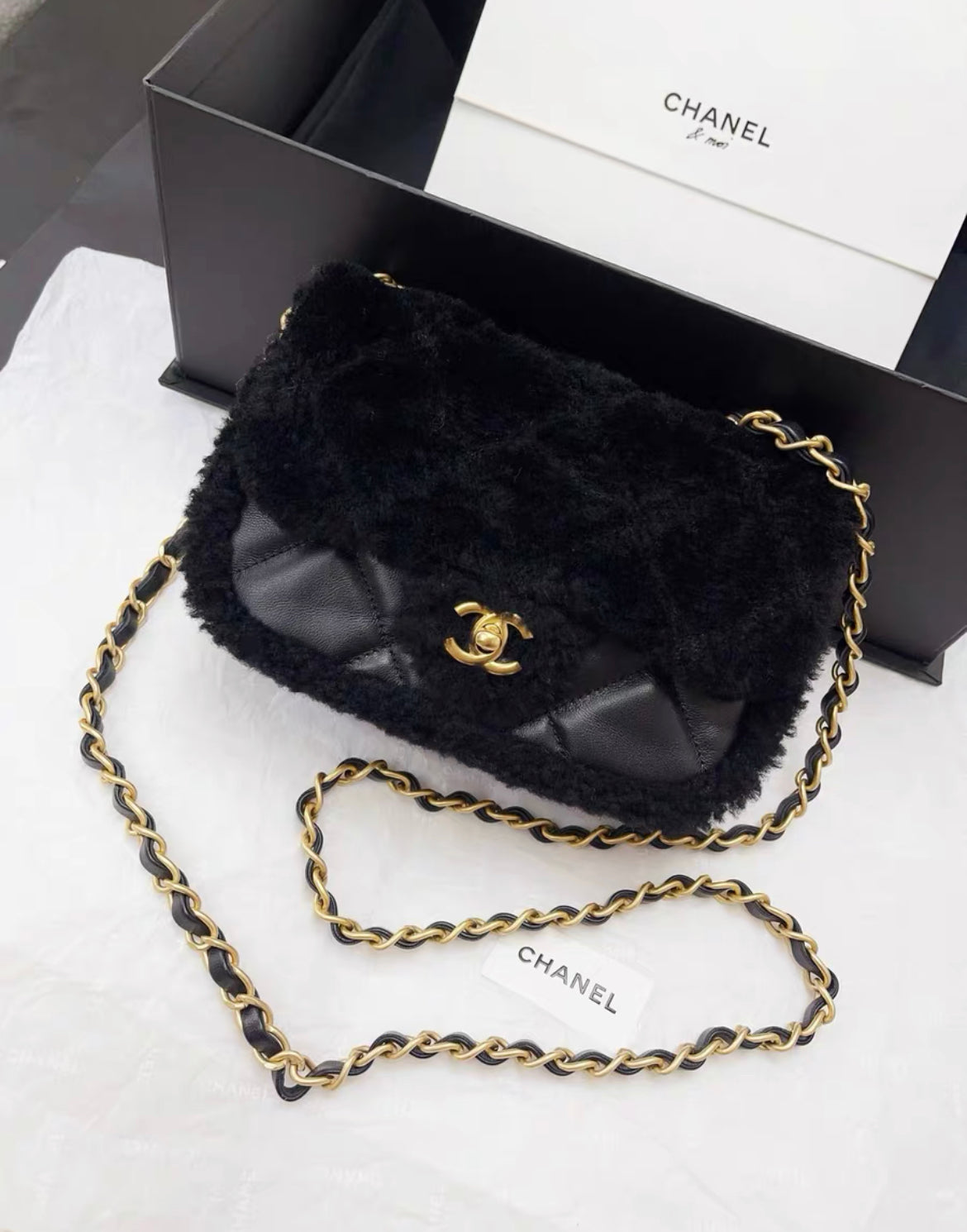 Chanel 2024 Black Sheepskin Teddy Bag Mini