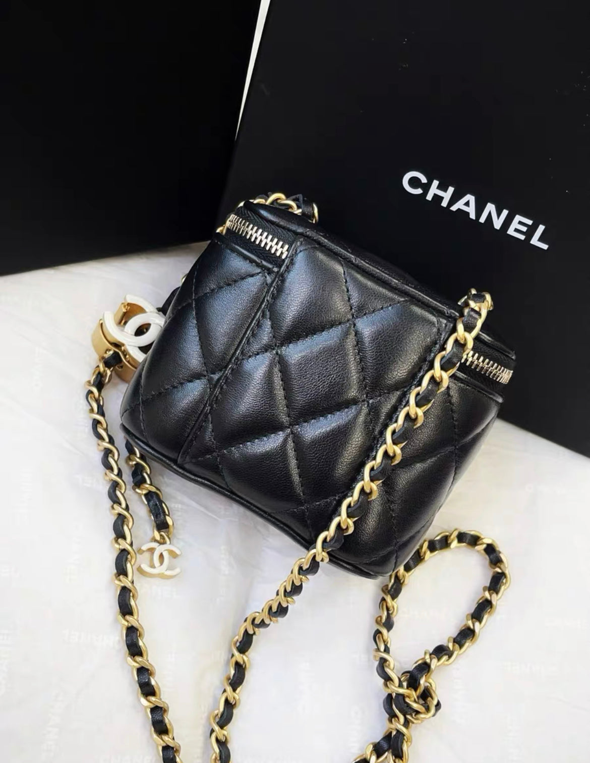 Chanel 24A Black Clutch With Chain