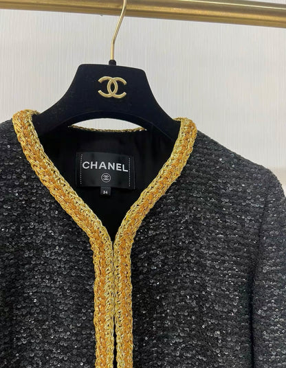 Chanel 22S black and gold sequin jacket size 34