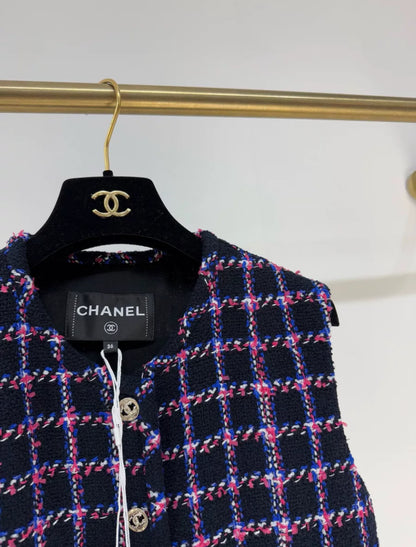 Chanel 24P Black & Pink Tweed Vest