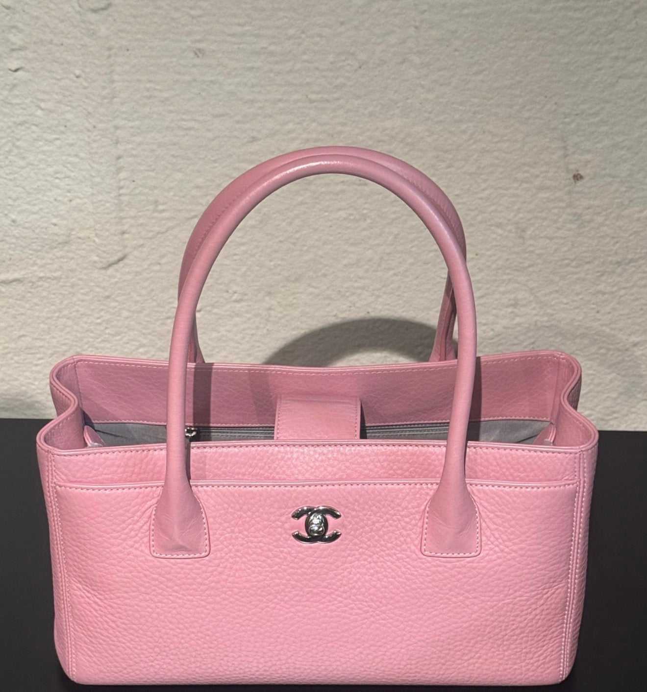Chanel 15C Pink Rose Sakura leather cerf tote silver hardware