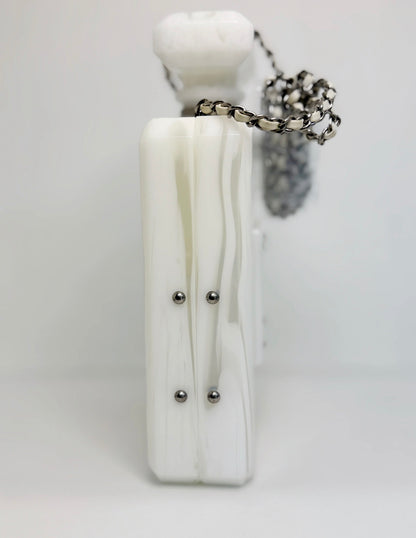 Chanel 2016 Paris-Rome White Marble No 5 Perfume Bottle Minaudiere Clutch