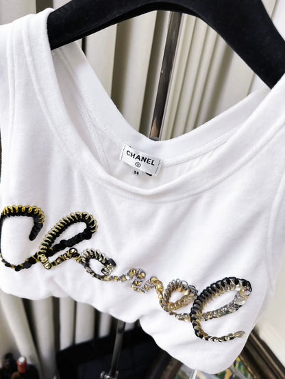 Chanel 22s white velvet vest