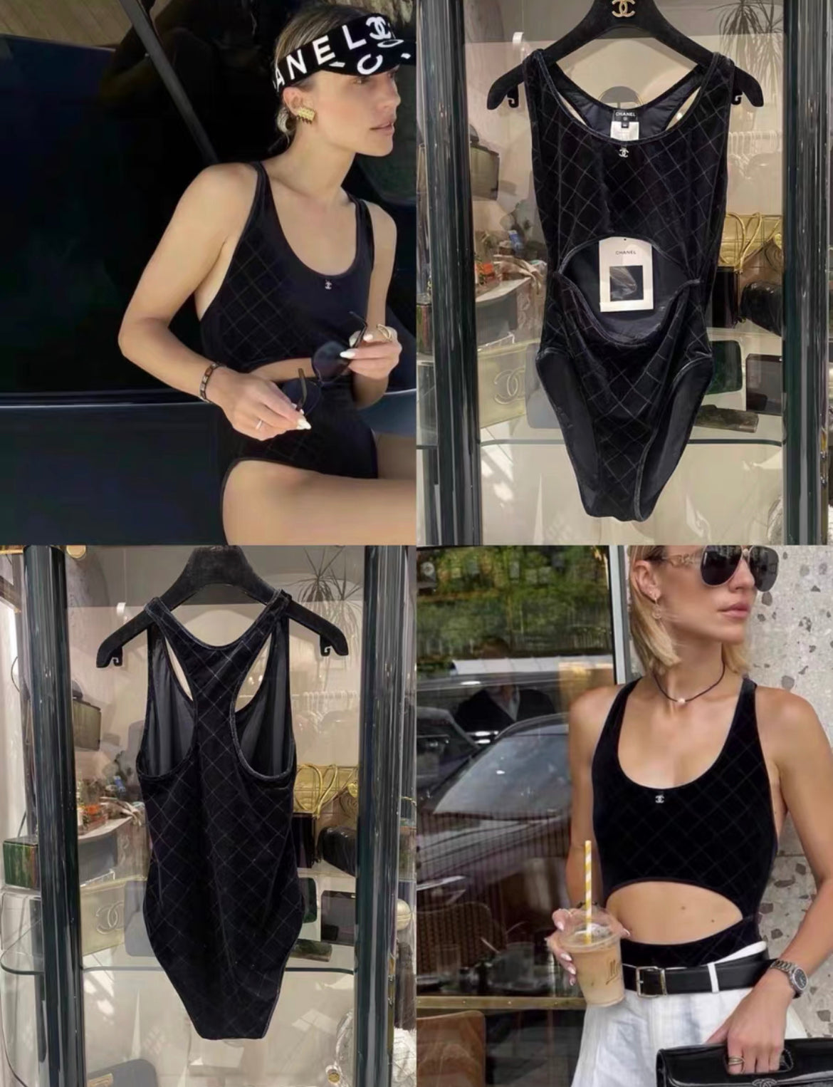 Chanel 23 Coco beach black velvet one-piece swimsuit size 36