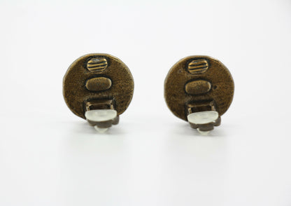 Chanel Vintage 97A Metal Bronze Round Clip-on Earrings