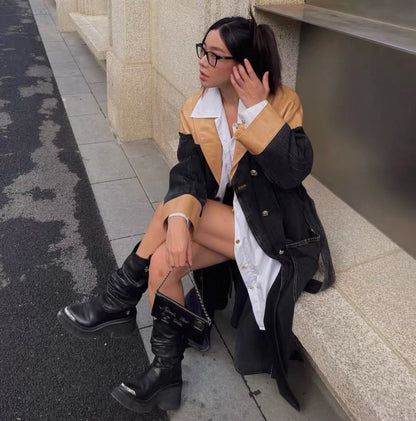 Chanel 19K Brown leather & denim trench coat