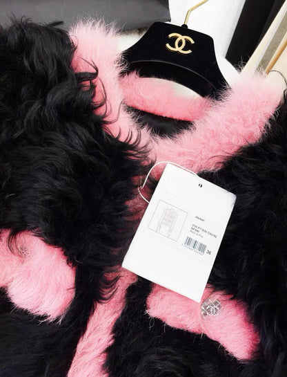 Chanel 21K black & pink fur jacket size 36