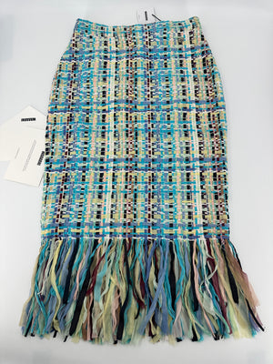 Chanel 17C Blue and Yellow Tweed Fringed Midi Skirt