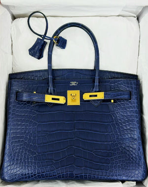 Hermes Birkin 30 Bleu Saphir Matte Alligator Gold hardware