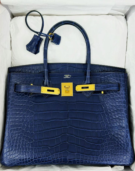 Hermes Birkin 30 Bleu Saphir Matte Alligator Gold hardware