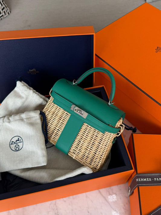 Hermes Mini Kelly 20 Picnic Menthe Swift/Osier Palladium hardware