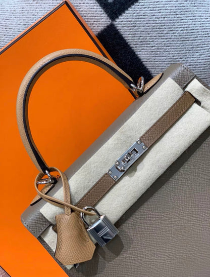 Hermès Special Order (HSS) Kelly 25 Bi-Color Gold and Etoupe Brushed Palladium Hardware