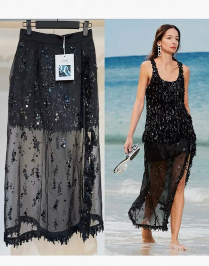 Chanel 19S black silk organza skirt