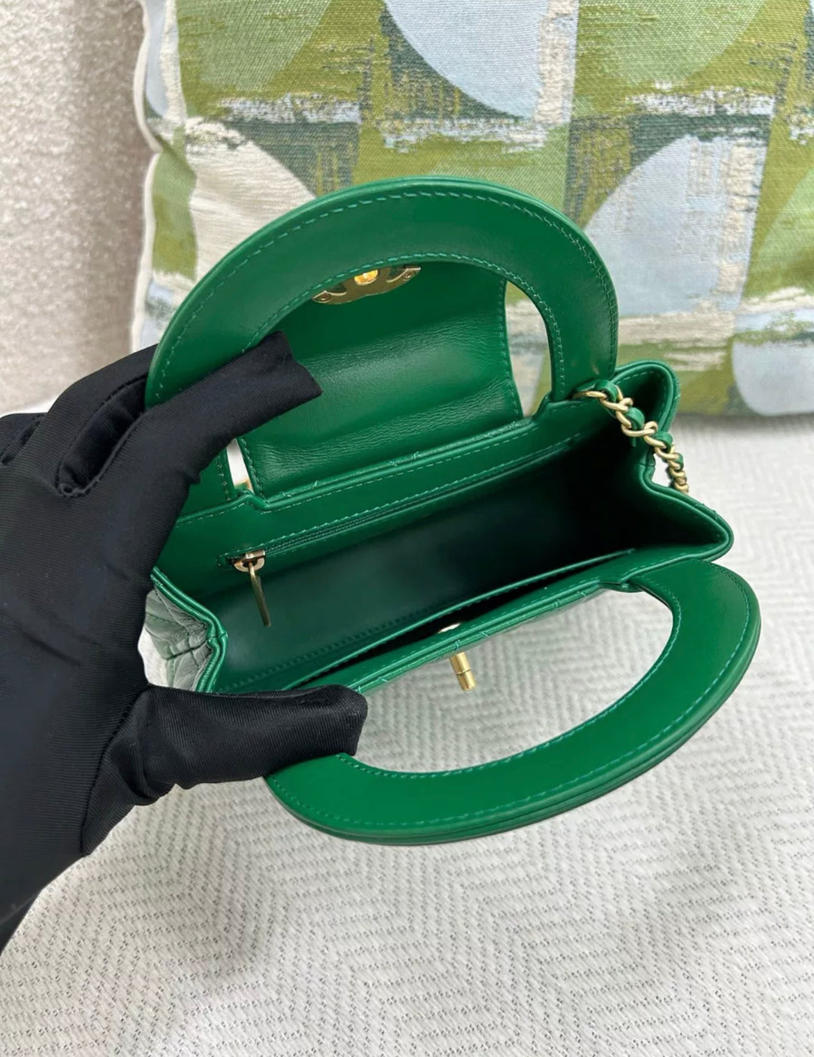 CHANEL 24A Green Kelly Bag Gold hardware