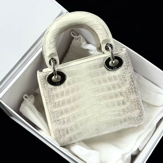 Lady Dior Mini 3-Badges Lisse Himalaya Niloticus Crocodile Leather with Silver Hardware (2018)