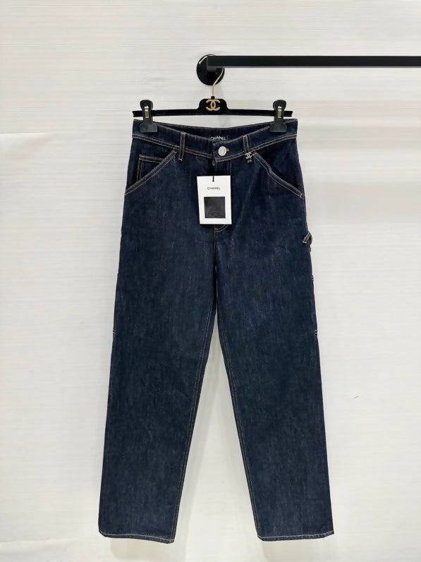 Chanel 26B classic logo embroidered jeans, denim color