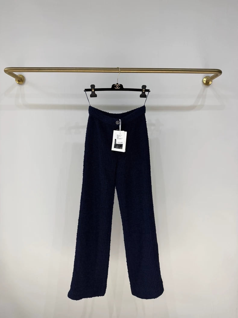 Chanel 24P Blue Tweed Wide-Leg Pants