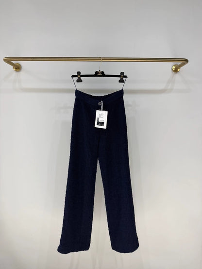 Chanel 24P Blue Tweed Wide-Leg Pants