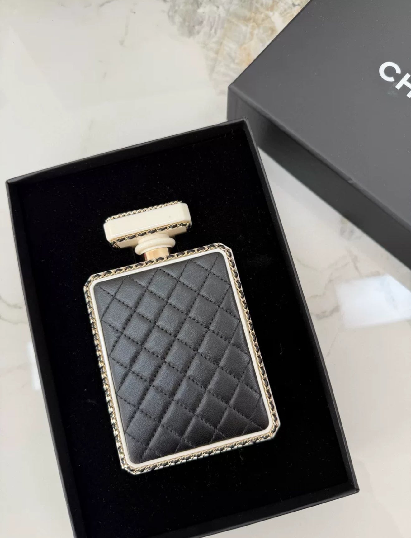 Chanel 22S limited edition White Quilted Leather Perfume Bottle Minaudiere Gold Hardware