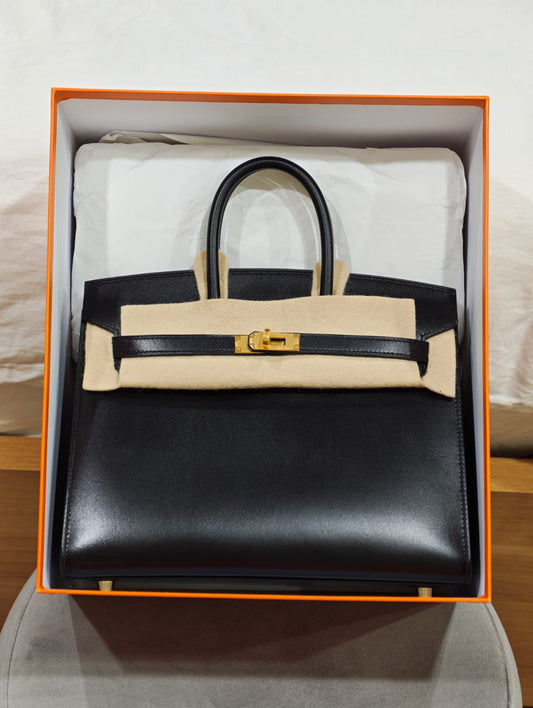 Hermes Birkin 25 Black Box Gold hardware