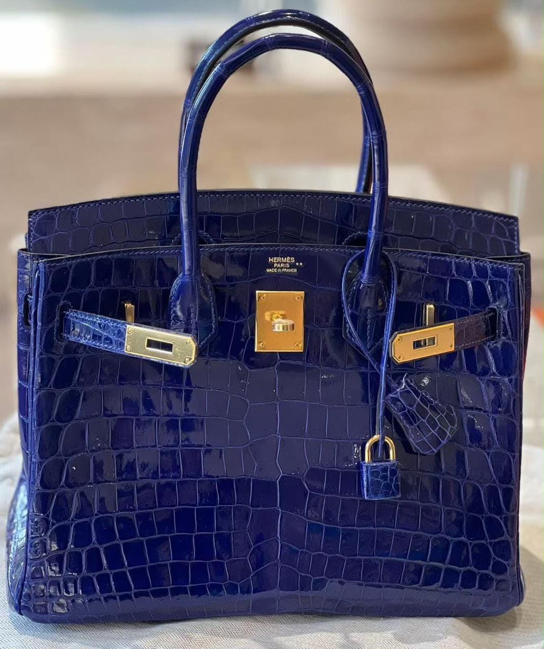 Hermès Birkin 30 Bleu Electrique Shiny Niloticus Gold hardware