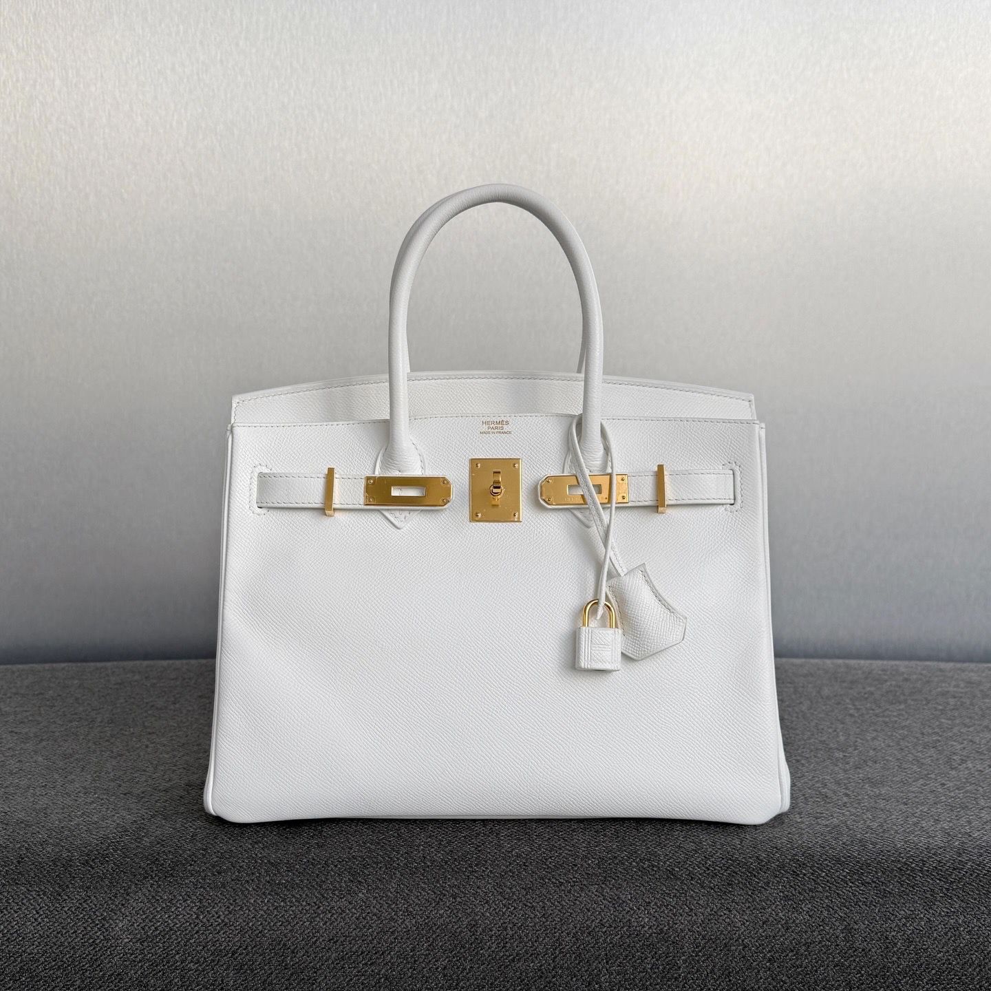 HERMES Birkin 30 White Epsom Gold hardware