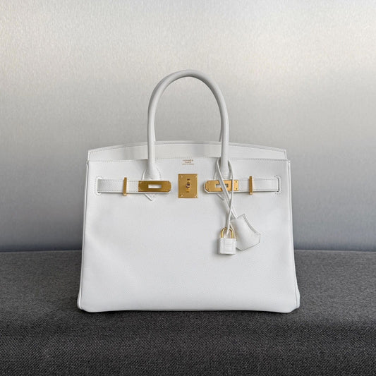 HERMES Birkin 30 White Epsom Gold hardware