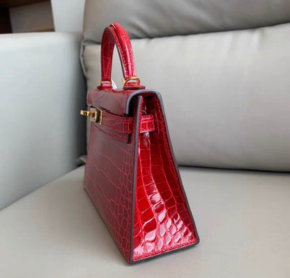 Hermès Kelly Sellier 20 Braise Shiny Alligator Gold Hardware