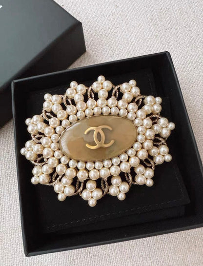 Chanel Double C Pearl Vintage Brooch