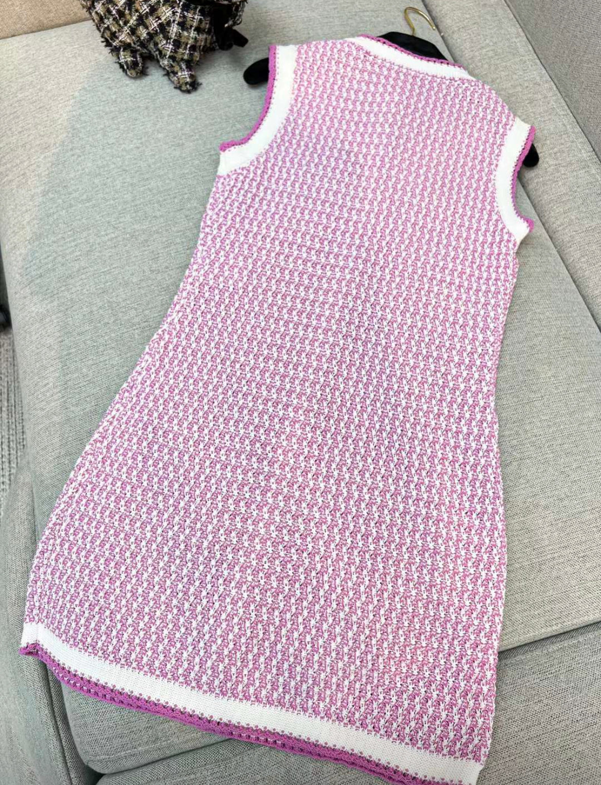 chanel pink knit dress Chanel 22p pink cotton knitted dress size 34