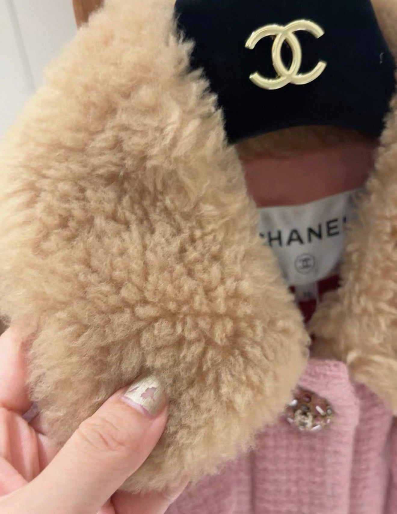 Chanel 22k pink shearling coat