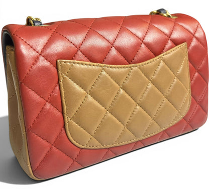 Rare Chanel 13A Edinburgh Tricolor Navy Red Caramel Quilted Lambskin Mini Classic Flap Bag GHW