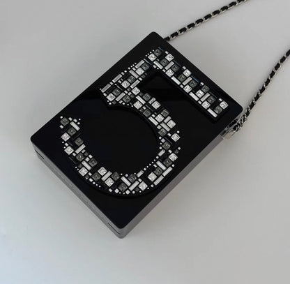 CHANEL Black Resin No. 5 Perfume Bottle Box Bag Minaudières