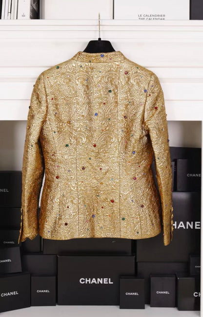 Chanel 1996 Runway gold Jacket with Colorful Gemstone and Glass Buttons