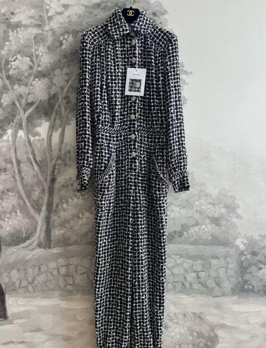 Chanel 23C Black Glittered Tweed Jumpsuit