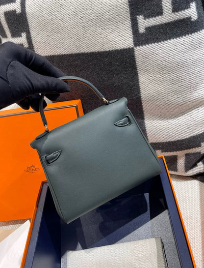Hermès kelly doll Vert Fonce/Peppermint Swift Leather Palladium hardware Bag
