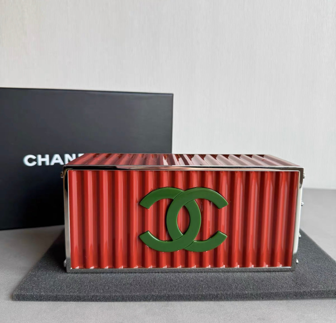 CHANEL Red Paris Hamburg Shipping Container Minaudière Clutch Bag