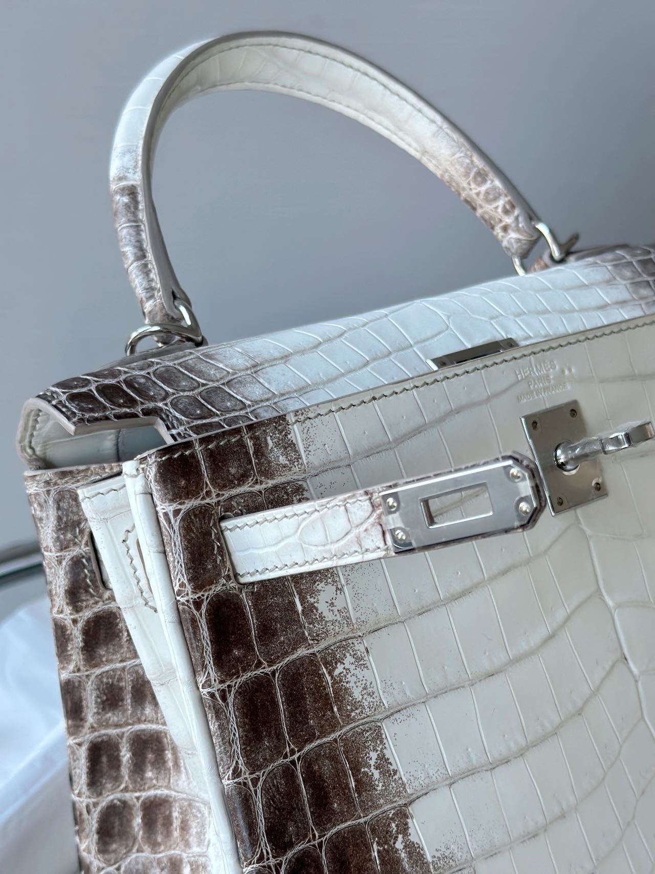 Hermès Kelly Retourne 25 Himalaya Niloticus Crocodile Palladium Hardware