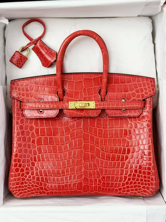 Hermes Birkin 25 bougainvillea shiny porosus gold hardware