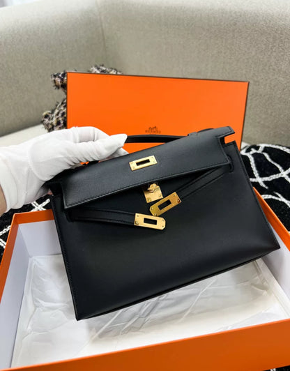 Hermes Mini Kelly Pochette Noir Black Swift Gold Hardware