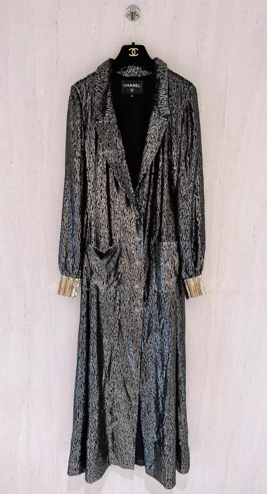 Chanel 22K Black and Gold Silk Maxi Dress
